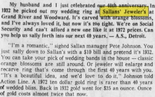 Sallan Jewelers - Aug 1972 Customer Problem Solved